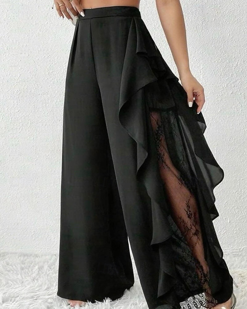 Dam Brett skaft Kinesiska Semester Vintage Mode Fullängd Medium Midja Slät Spets Volang Lappverk Bekväm Microelastisk Dagligen Utomhus Semester Svart Sommar Vår Höst Vinter Normal 2026 - $36.99 –P2