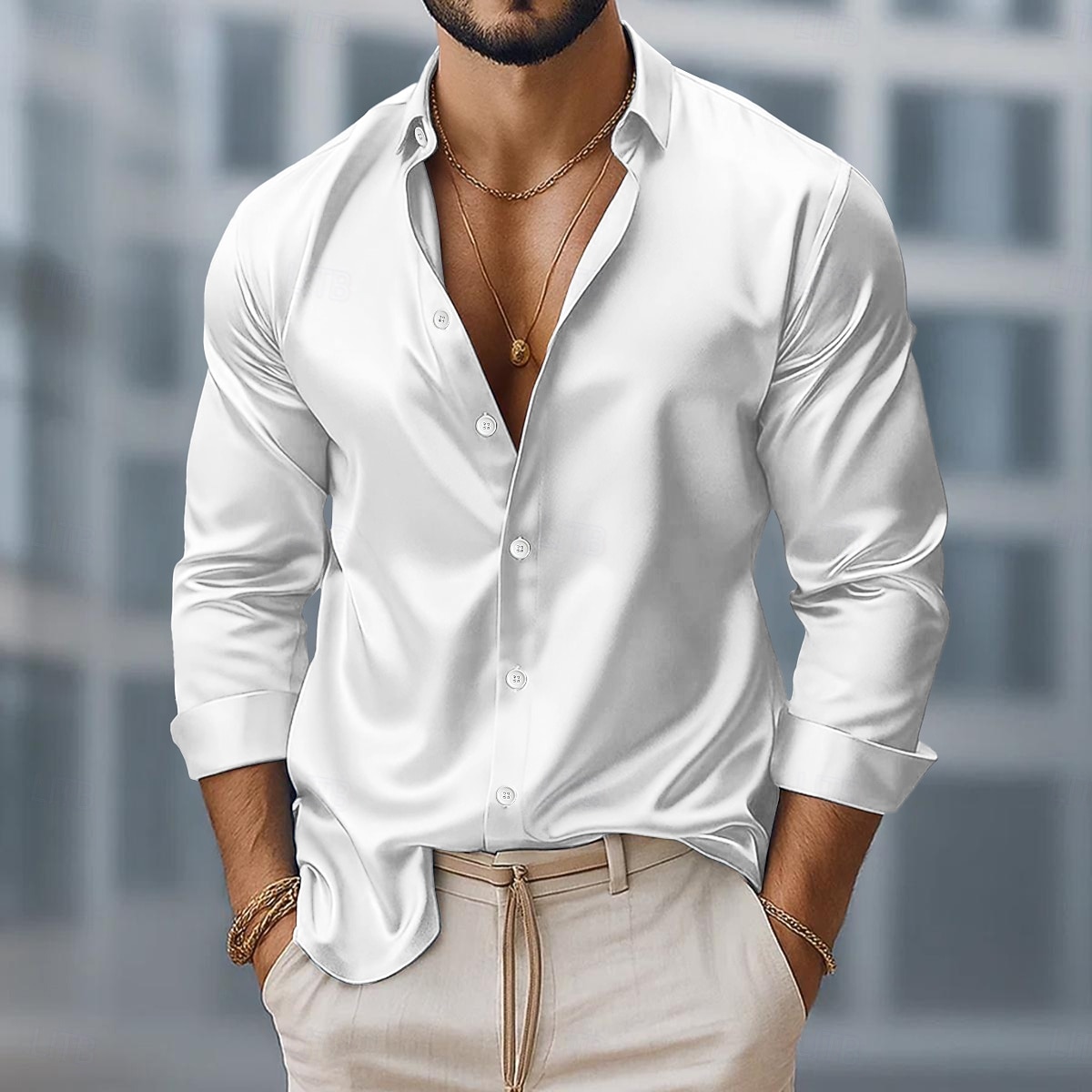 Homens Camisa Social Blusa de cetim Saia Camisa casual camisa de botão Camisa de formatura Tecido Casual Festa Azul Royal Verde Manga Longa Lapela Todas as Estações Roupa de 2026 por $25.99 –P2