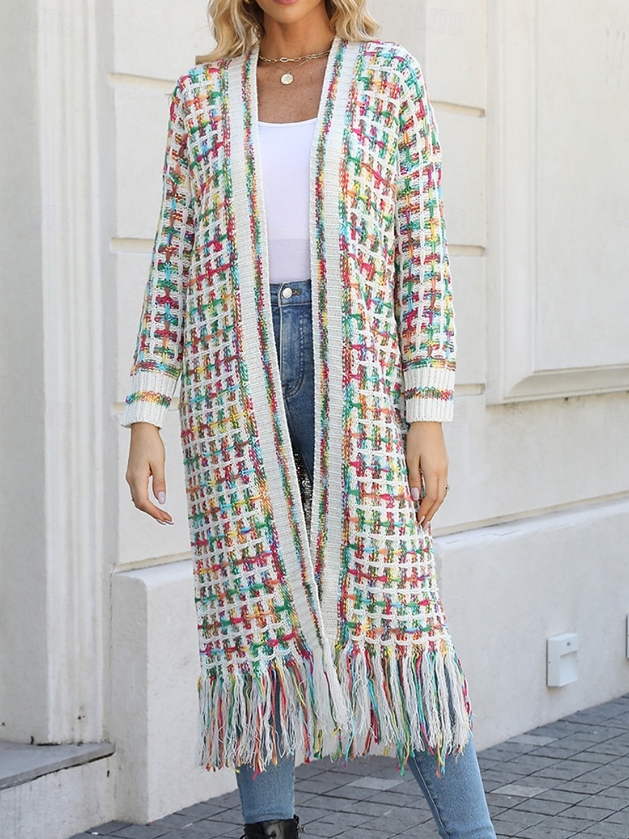 Per donna Felpa Cardigan Elegante Moda Streetwear Plaid A Coste Aperto davanti Nappa Lavorato a maglia Manica Lunga Top lunghi Maglia All'aperto Quotidiano Weekend Nero Giallo Primavera Autunno del 2025 a $55.99 –P10