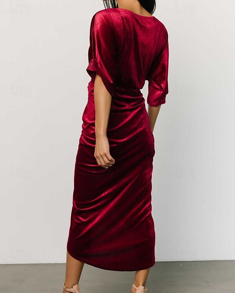 Damen Midikleid Samtkleid Partykleid Cocktailkleid Mode Modern Party Abendgesellschaft Normale Passform Einfach Halbarm V Ausschnitt Schwarz Wein Dunkelgrün Kamel Herbst Winter 2025 - $31.49 –P4