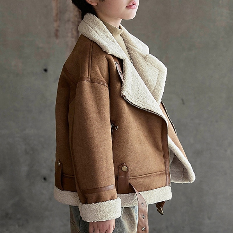 Kinder Jungen Jacke aus Wildlederimitat Fleecejacke Jacke Oberbekleidung Einfach Langarm Reißverschluss warm halten Winddicht Mantel Täglich Mode Lässig Kamel Braun Herbst Winter 4-12 Jahre 2026 - $55.99 –P2