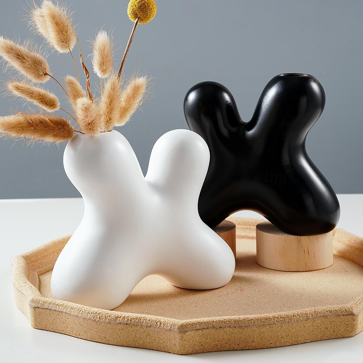 1 шт. креативная ваза в форме буквы X из полимерного материала, черно-белая, декоративная бутылка, сухой цветочный контейнер, подходящий для дома, гостиной, спальни, столовой, украшения стола для 2025 - $13.49 –P1