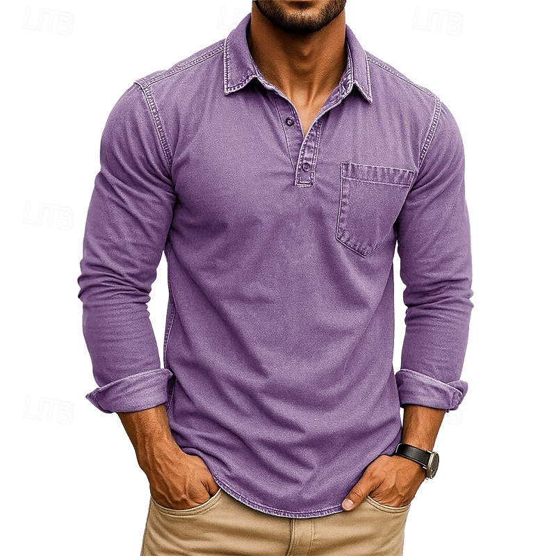 Herre Golf skjorte Golf poloskjorter Arbeid Avslappet Knaphul Langermet Grunnleggende Moderne عادي Lomme Knapper Vår Høst Normal Dyp Grønn Svart Rosa Lys Grønn Mørkeblå Blå Golf skjorte 2025 - $21.99 –P6