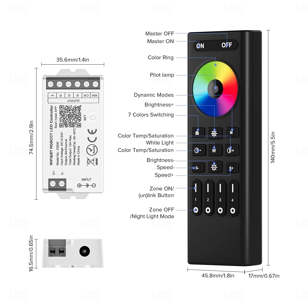 WiFi Remote Controller Kit for RGB CCT RGBW Dimming LED Strip Lights 4-Zone 2.4G Wireless Control  DC12-24V 5-in-1 LED Controller Compatible with Alexa Google Home Smart Life Tuya APP 2025 - $123.99 –P9