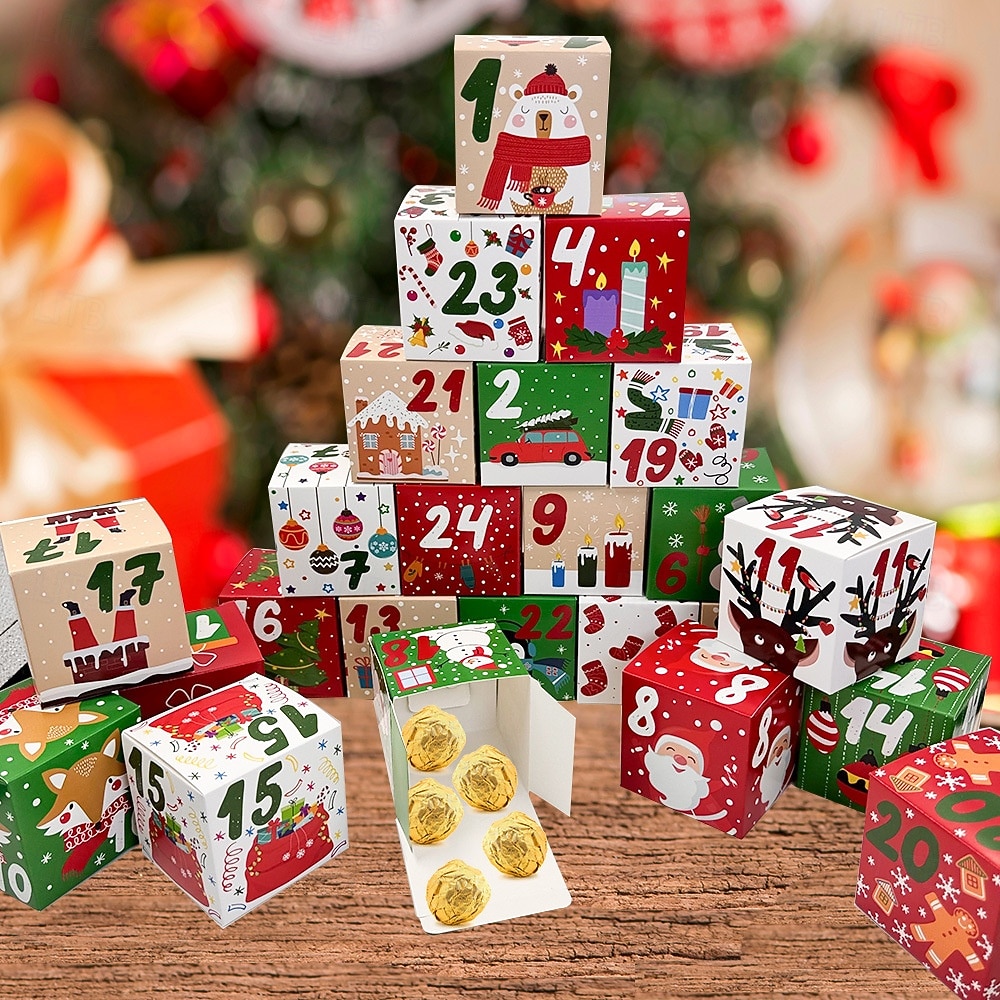 לוח שנה של אדוונט לחג המולד למילוי, 24 קופסאות לוח שנה של אדוונט, לוח שנה של אדוונט למילוי עצמי ליצירה ועמידה, קישוט לחג המולד 2025 - $15.99 –P16