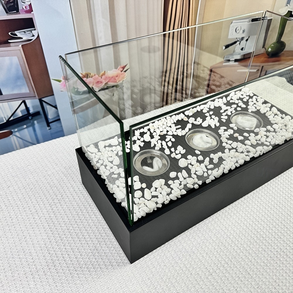 skleněný velký stolní krb přenosný ohniště s miskou na oheň, čisté hoření bioetanolu, bezodvětrávací krb pro vnitřní i venkovní terase, párty 2026 - $128.99 –P6