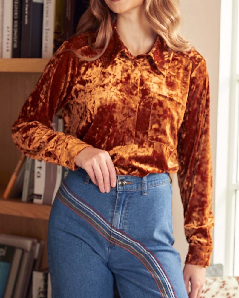 Γυναικεία Βελούδο Κομψή Φιλάρεσκος Μπλούζα Κουμπιά Σκέτο Βοημία Βίντατζ Καθημερινά Μακρυμάνικο Κολάρο Πουκαμίσου Κανονικά μπλουζάκια Καθημερινά Βραδινό Ρούχα για Πάρτυ Αργίες 2026 - $37.99 –P9