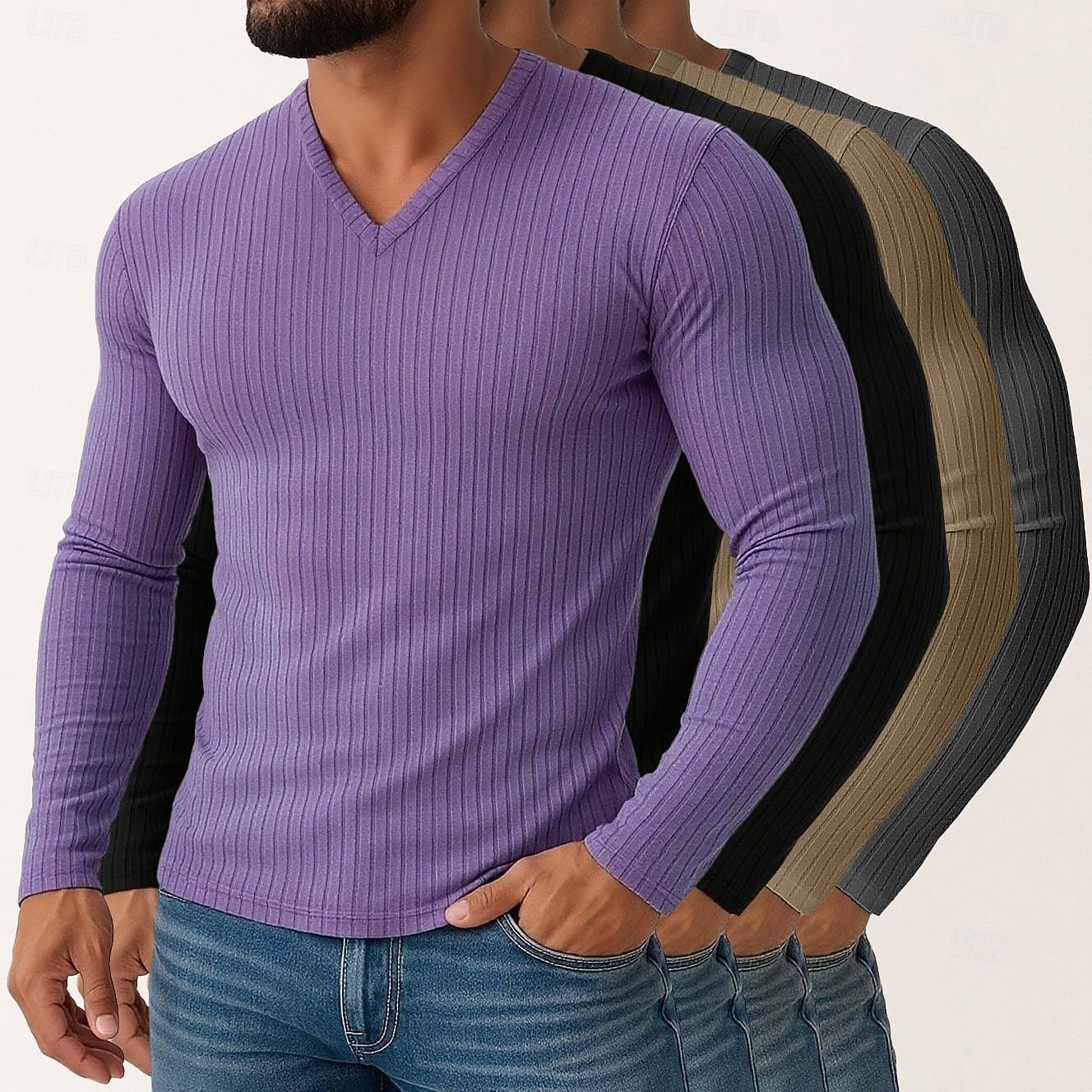 Miesten T-paita Ribbineulos T-paita Pitkähihainen paita Pitkähihainen V kaula-aukko Kevät Syksy Talvi Tavallinen Pit Strip Muoti Suunnittelija Perus 4-osainen Monipakkaus Loma Katu Kausaliteetti 8 2025 - $61.99 –P8
