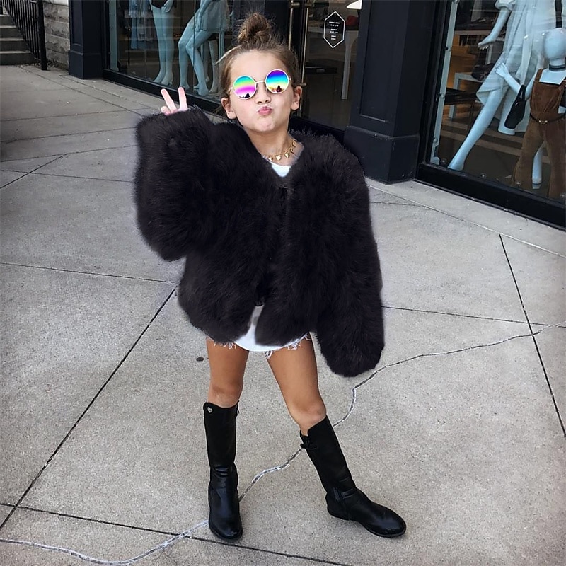 Kinder Mädchen Kunstpelzmantel Einfarbig Mode Schule Mantel Oberbekleidung Ab 4 Jahren Herbst Schwarz Weiß Kamel 2025 - $31.99 –P5