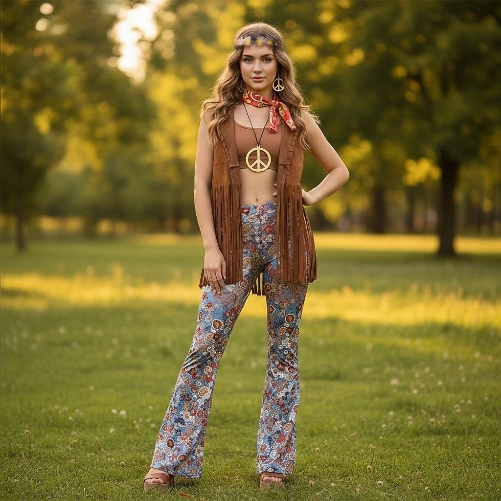 Set Retro Vintage 1970s Outfits Vest Bell Bottom Pants with Accessories Hippie Fancy Dress Women's Halloween Carnival Casual Daily Music Festival Adults' Cravat Top Pants 2026 - $69.99 –P10