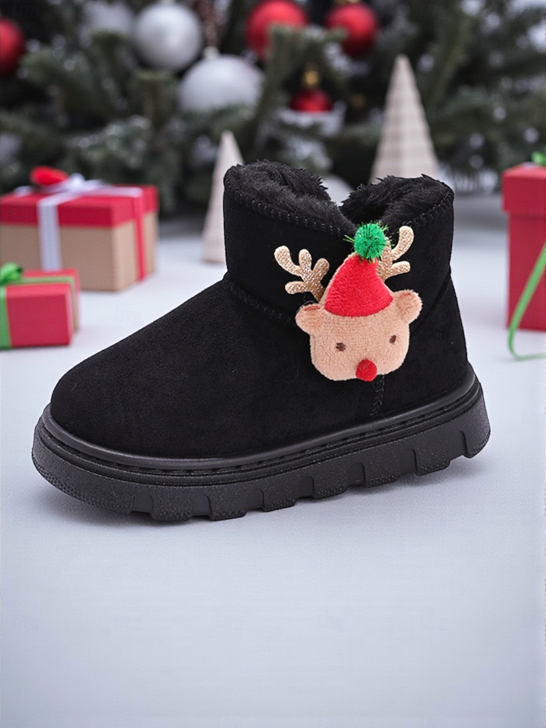 Теплые детские рождественские сапоги на меху с подвеской в виде оленя — уютная зимняя обувь для праздничных приключений 2025 - $26.99 –P5