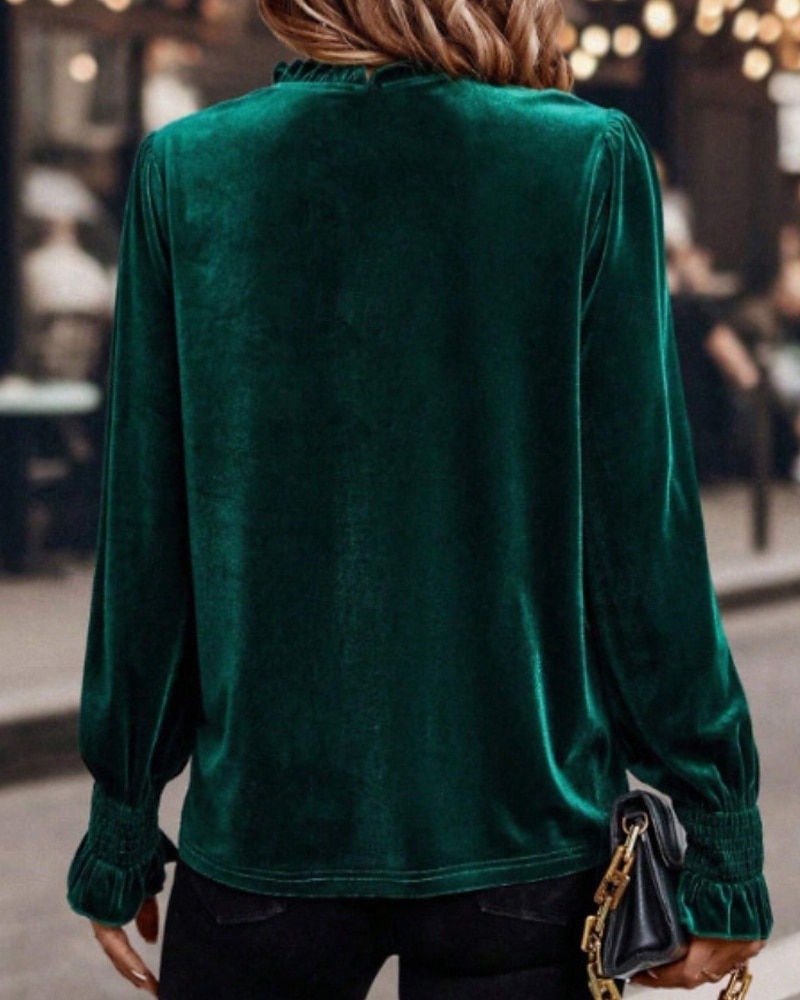 Per donna Velluto Elegant Elegante Blusa Arricciato Semplice Vintage Elegante Manica Lunga Girocollo Top Regolari Quotidiano Ferie Uscire Blu Verde militare Verde Rosa Autunno Inverno del 2026 a $12.99 –P12