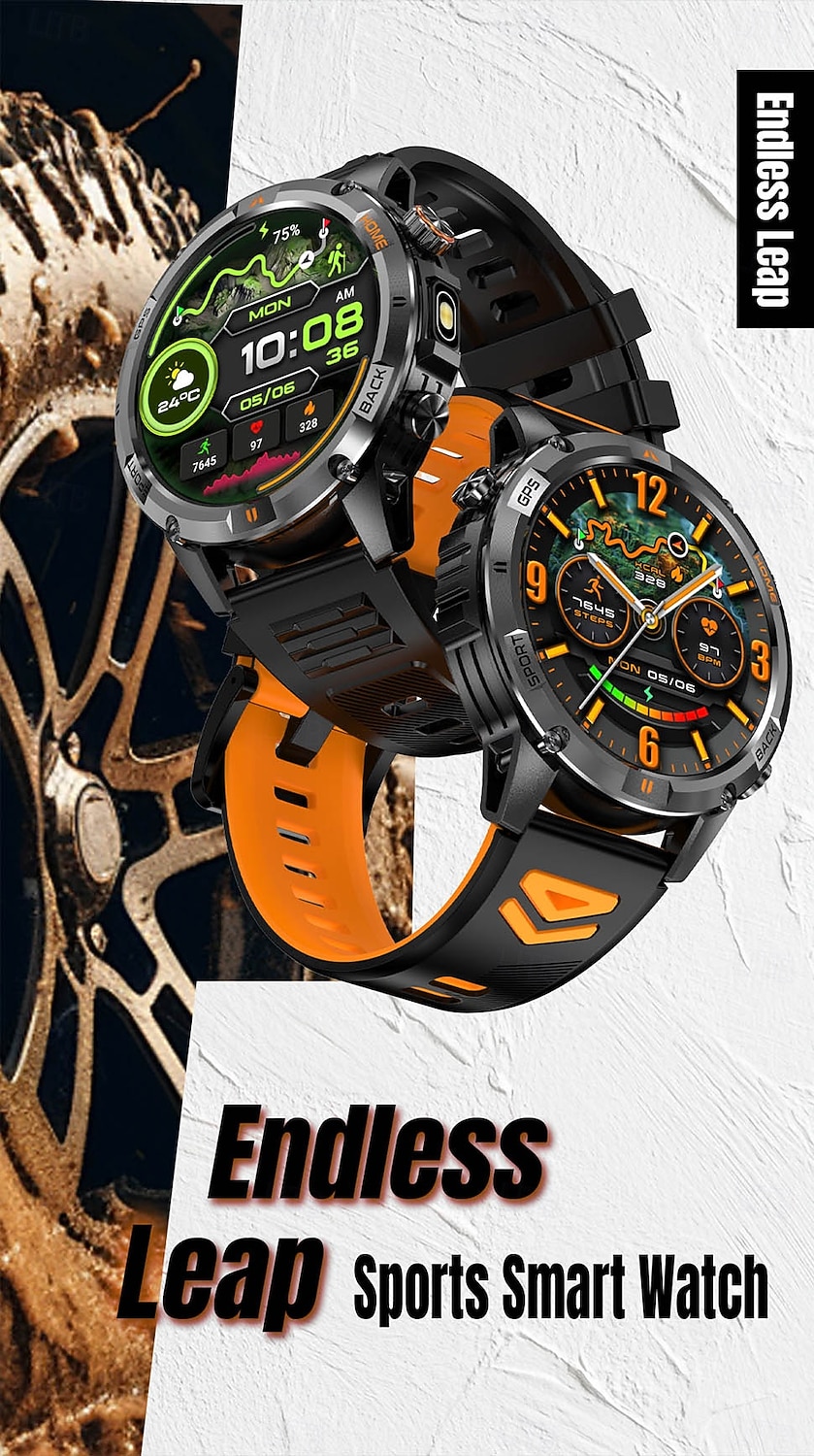 ساعة ذكية 2025 بنظام تحديد المواقع العالمي (GPS) بشاشة 1.46 بوصة مزودة ببوصلة ومصباح يدوي وبلوتوث ومكالمات وبطارية 580 مللي أمبير في الساعة ومقاومة للماء وتتبع اللياقة البدنية وساعة رياضية ذكية 2025 - $51.99 –P1
