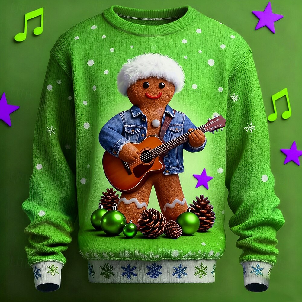 Pull De Noël Homme - Col Rond, Manches Longues, Impression 3D Festive | Sweat-Shirt Léger Et Respirant Pour Fêtes