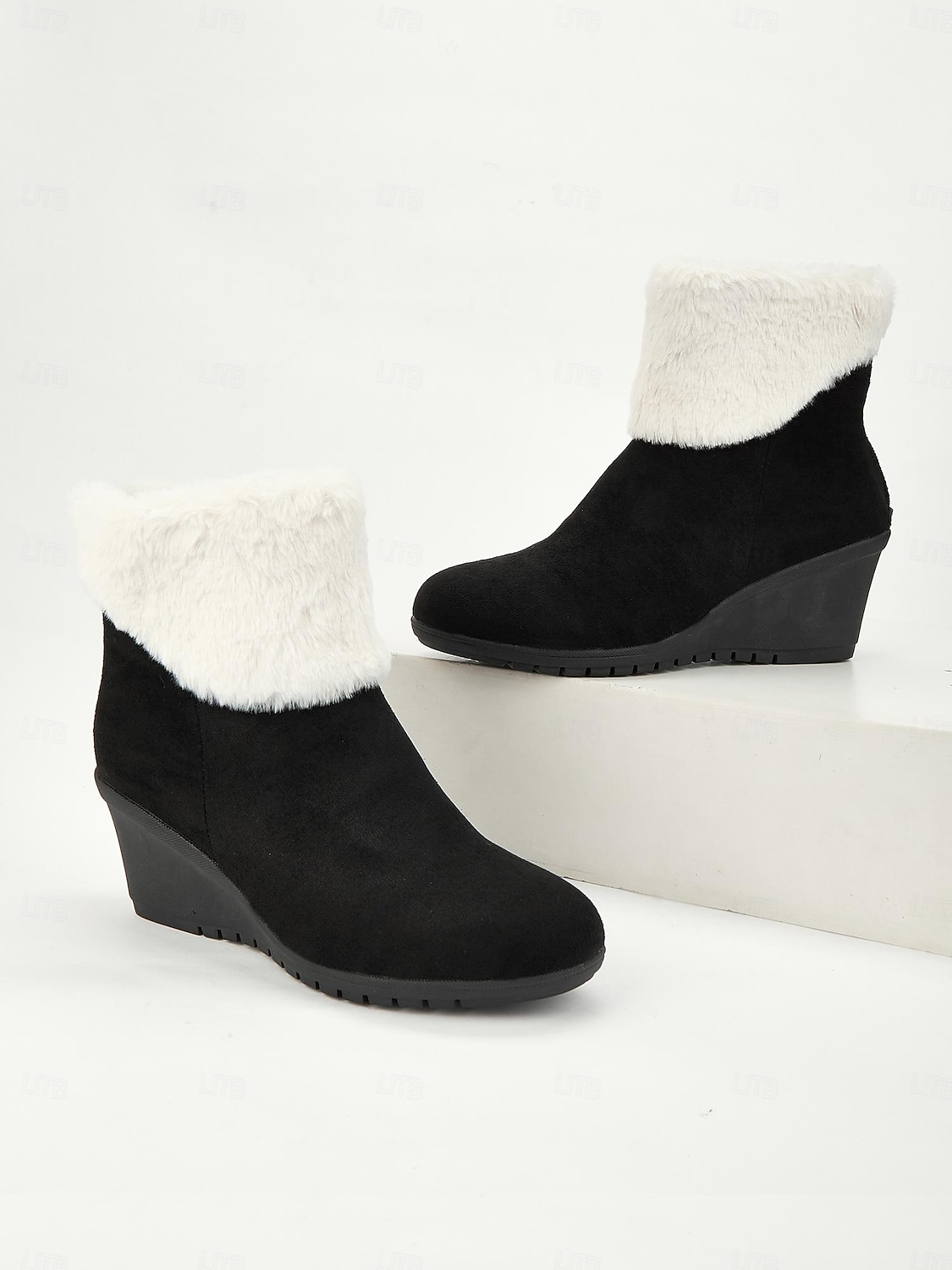 Mujer Botas Botas de nieve Trabajo Diario Botines Botines Cremallera Tacón Cuña Dedo redondo Felpa Ante Sintético Cremallera Negro 2025 - $34.99 –P2