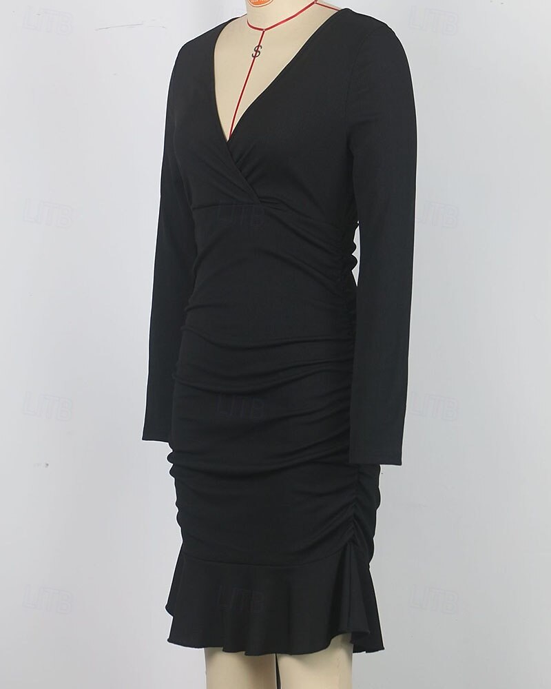 Női Mini ruha Koktélruha Hüvelyruha Bodycon ruha Elegáns Divat Modern Estély Parti Különleges alkalom Normál Sima Hosszú ujj V-alakú Fekete Tavasz Ősz Tél 2026 - $28.99 –P5