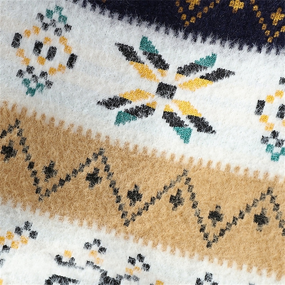 Homens Suéter de Natal camisolas de natal Pulôver suéter Suéter de malha Estriado Tricotar Tops regulares Tricotado losango Gola Redonda Moda Básico Férias Roupa Diária Roupa Outono Inverno Branco de 2026 por $36.99 –P7