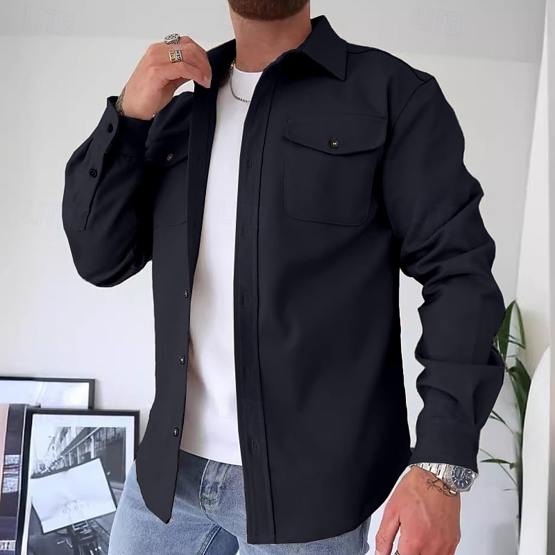 Herren Hemd Freizeithemd Flanellhemd Knopfhemd Overshirt Schwarz Marineblau Beige Langarm Einfach Kragen Täglich Ausgehen Bekleidung Mode Lässig 2026 - $25.99 –P11