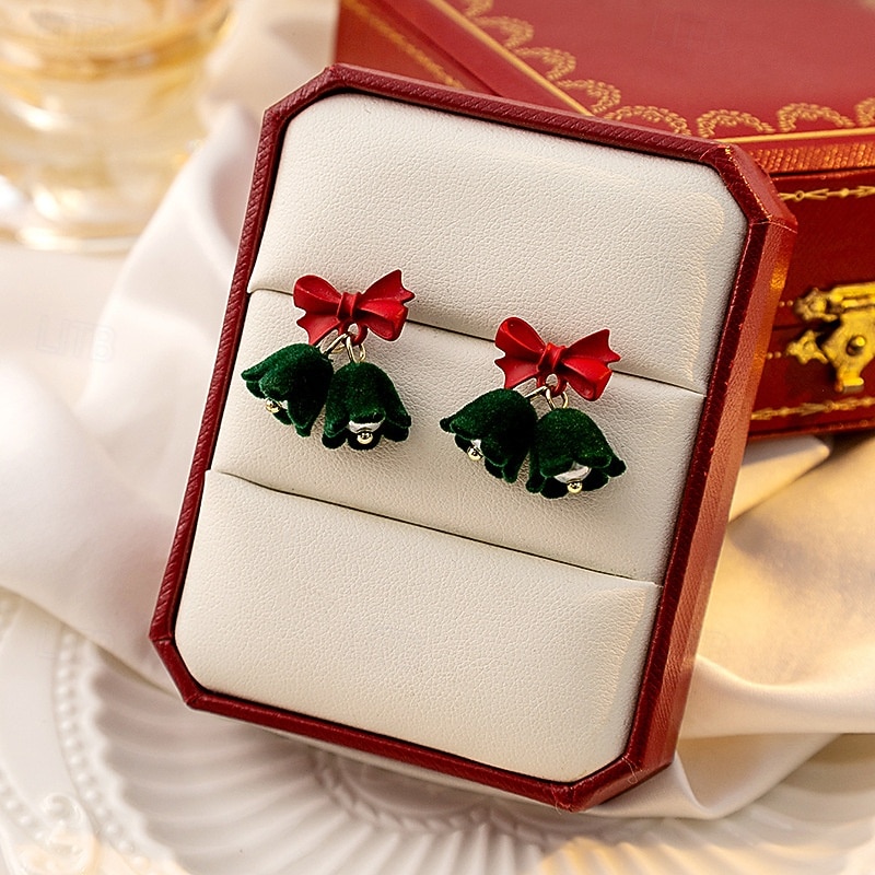 orecchini a campana di Natale in velluto con fiocchi rossi e verdi – gioielli festivi per le feste del 2026 a $7.99 –P5