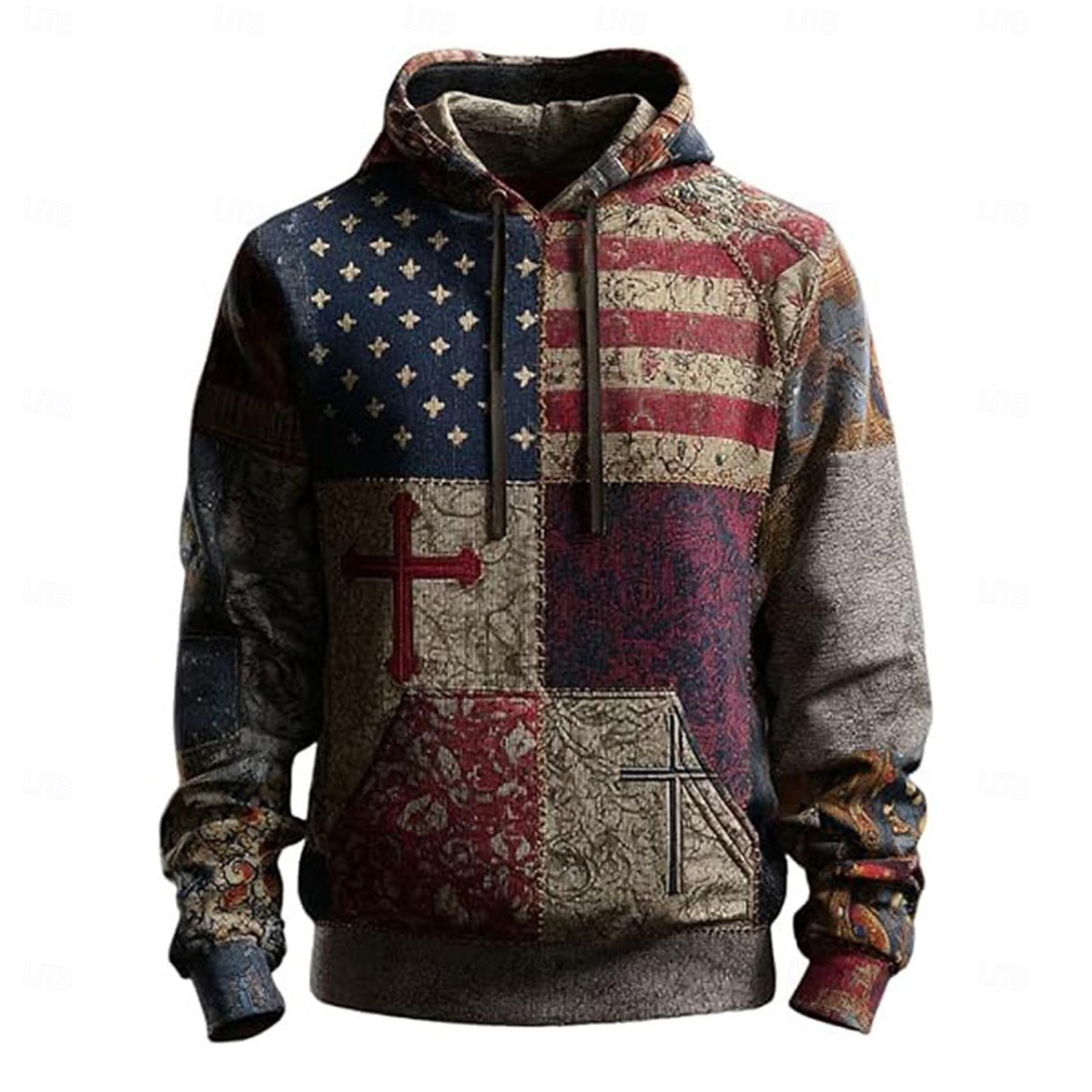 Per uomo Croce Bandiera Americana Felpa con Cappuccio Moda Casual Vintage Retrò Manica Lunga Con Cappuccio Vacanza Feste Abbigliamento casual alla moda Festival Blu Rosso Stampa Autunno Inverno del 2026 a $29.99 –P2