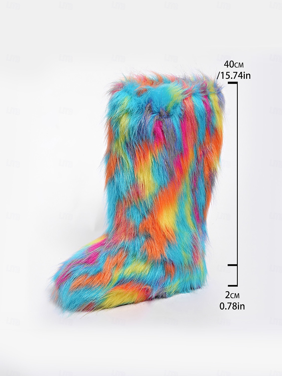 Women's Multicolor Faux Fur Festival Boots, Fluffy Rainbow Knee-High Snow Boots for Rave, Party & Winter Music Festivals 2025 - $46.99 –P4