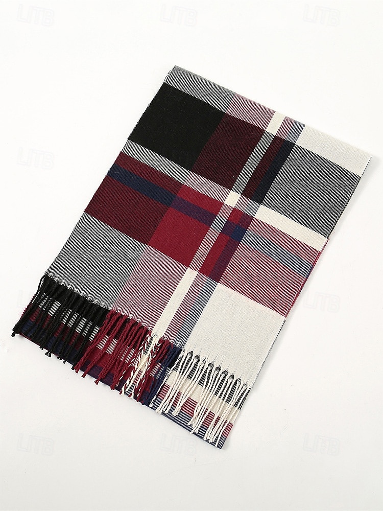 Pánská vánoční kostkovaná šála – stylová polyesterová šála s třásněmi – dostupná v několika barvách – teplý sváteční doplněk pro muže 2026 - $11.99 –P4