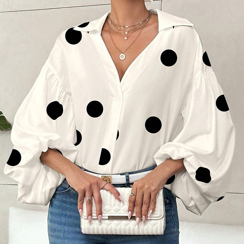 Per donna Blusa Arricciato A Pois Elegante Moderno Manica Lunga Manica a Palloncino Scollo a V Top Regolari Quotidiano Ferie Uscire Nero Rosso Blu marino Verde Albicocca Autunno Inverno del 2026 a $31.99 –P7