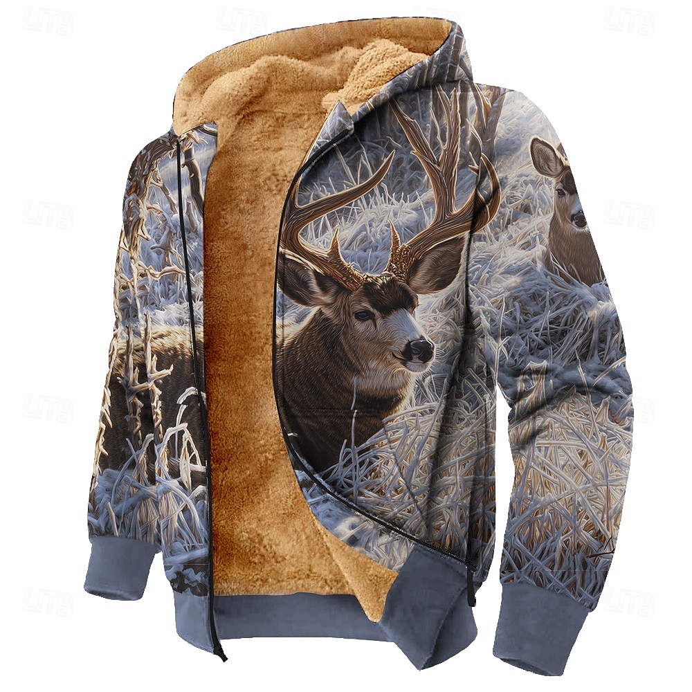 Herren Hirsch Fleece Kapuzensweatshirt Jacke Pullover Klassisch Militär Jagd Langarm Rundhalsausschnitt Outdoor Camping Blau 3# Blau 2# Blau Reißverschluss Herbst Winter Designer S M L XL 2XL 3XL 2026 - $41.99 –P1