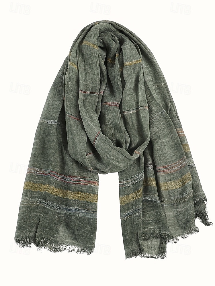Leichter gestreifter Baumwollschal für Herren – lässiger, weicher Fransenschal im Vintage-Stil für Outdoor-Reisen im Herbst und Winter und den Alltag 2026 - $14.99 –P5
