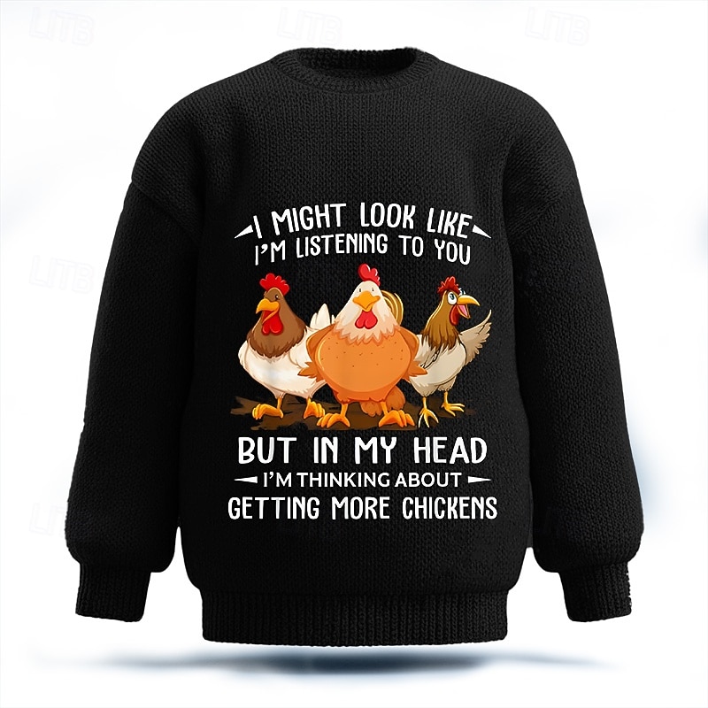 אני אולי נראה כאילו אני מקשיב לך אבל בראש שלי אני חושב על לקנות עוד תרנגולות סוודר לגברים עם תרנגול, צווארון עגול, קז'ואל, חופשה, רחוב, יומי, הדפס תלת מימד 2025 - $32.99 –P4