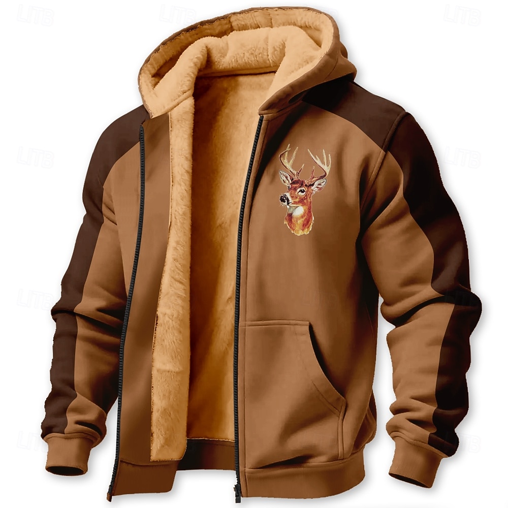 Men's Deer Fleece Hoodie Jacket Sweatshirt Classic Military Hunting Long Sleeve Crew Neck Outdoor Camping Light Brown Brown Gray Zip Up Fall Winter Designer S M L XL 2XL 3XL 2026 - $41.99 –P2