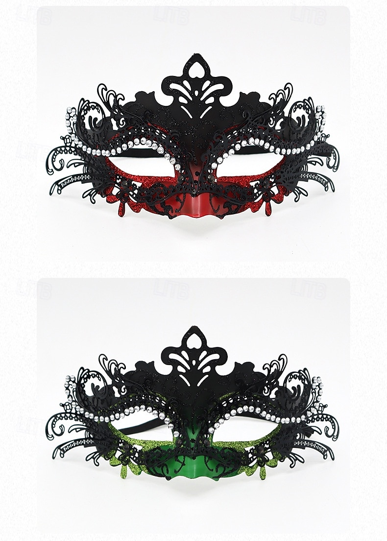 Grüne Maskenmaske für Damen mit schwarzer Spitze und Strass-Details für Weihnachtsfeier, Ball &Karneval 2026 - $26.99 –P5