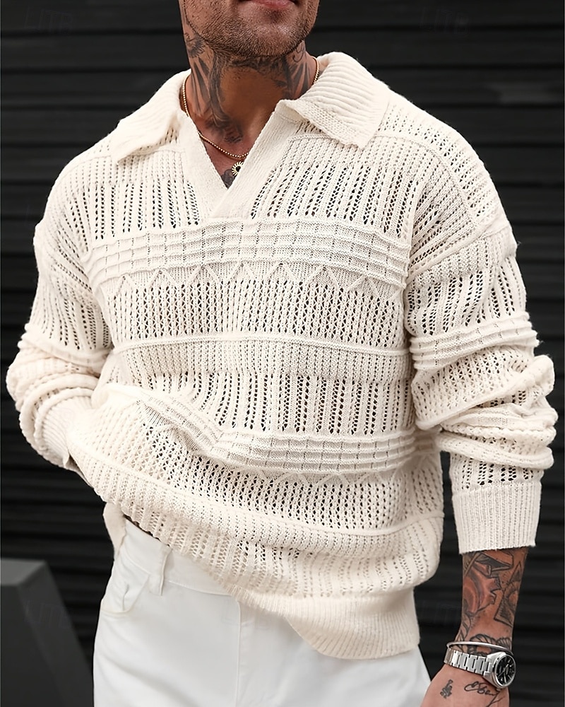 Herren Pullover Strickpullover Gerippt Stricken Normale Oberteile Gestrickt Einfach Revers Mode Basic Urlaub Alltagskleidung Bekleidung Herbst Winter Blau Grün S M L 2026 - $34.99 –P3