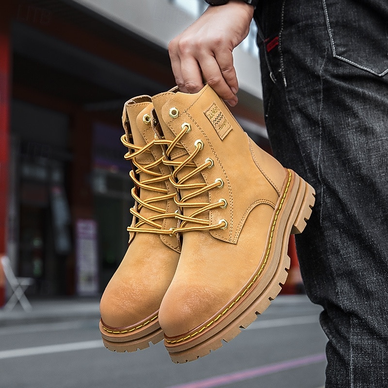 Per uomo Stivali Stivali da Lavoro Camminata Vintage Quotidiano PU Aumento Altezza Confortevole Stivali a Metà Polpaccio Allacciatura Tessuto almond Nero Giallo Autunno Inverno del 2026 a $64.99 –P8