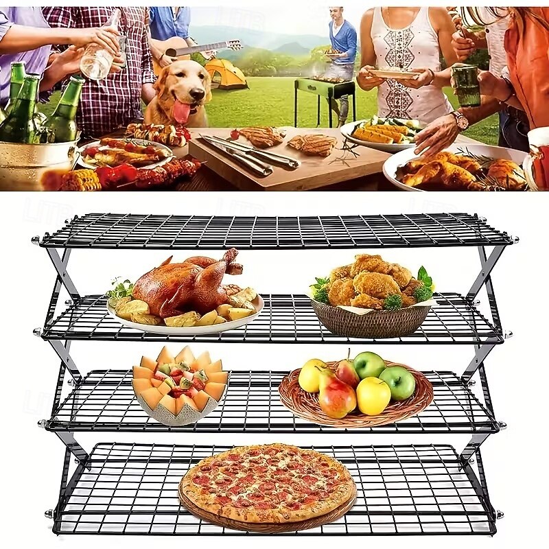 מדף קירור מתקפל משודרג בן 3/4 קומות עם עיצוב מתכוונן של 3 מצבים, ניתן לערום, צלייה, בישול וייבוש, מדף קירור תיל לאפייה, עוגיות, עוגה, צלייה וצלייה על האש 2026 - $42.99 –P3