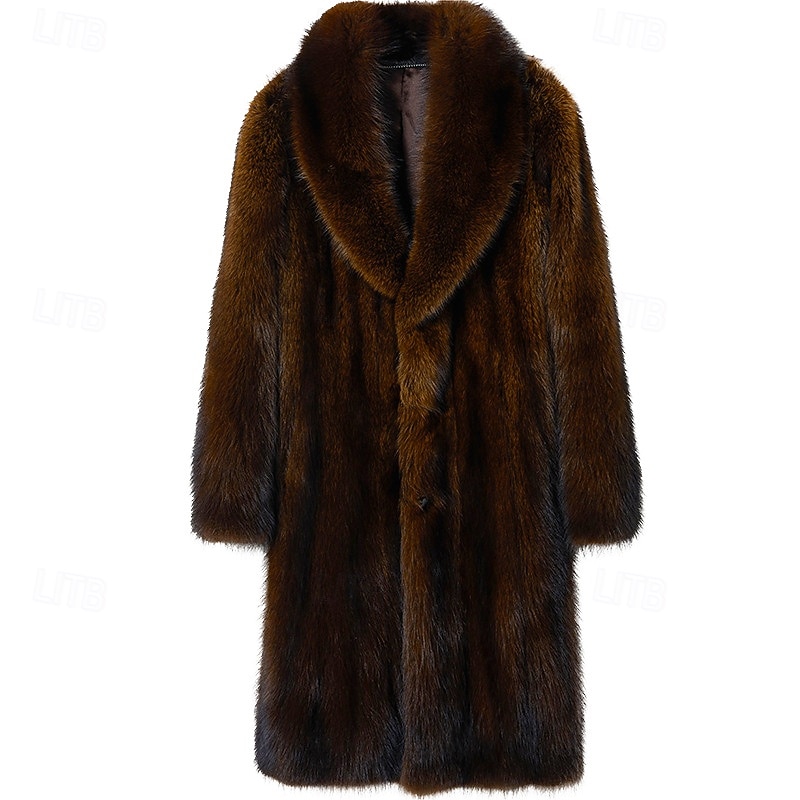 Men's Winter Jacket Faux Fur Coat Vacation Daily Thermal Warm Fleece Fall Winter Plain Fashion Streetwear Lapel Long Black Brown Jacket 2026 - $101.99 –P4