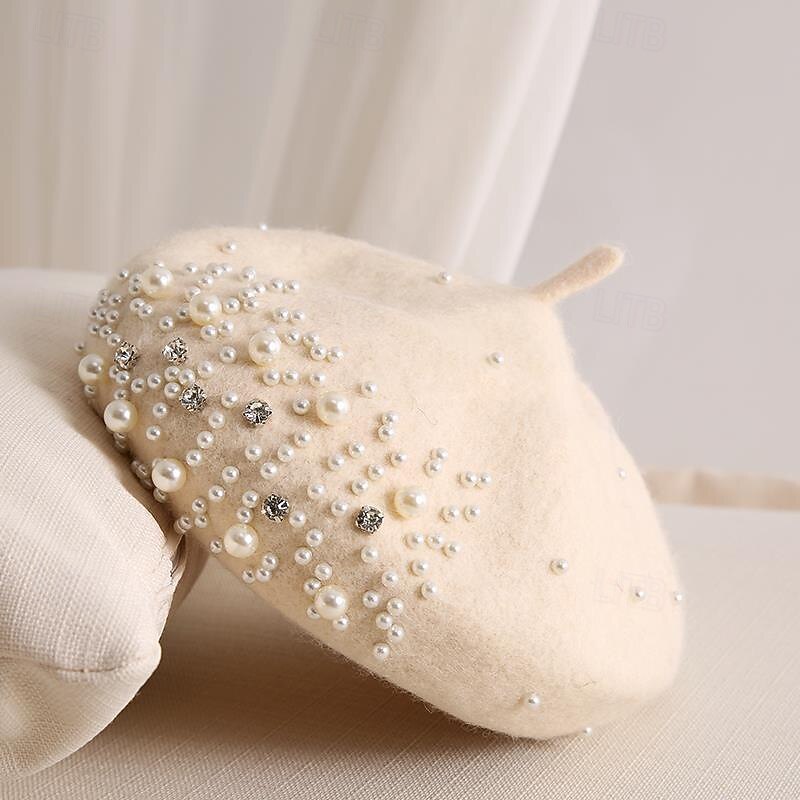 Chapéus Lã Chapéu de Boina Casamento Feriado Festa de Chá Corrida de cavalos coquetel Elegante Vintage Com Pérolas Capacete Chapéu de 2026 por $16.49 –P5