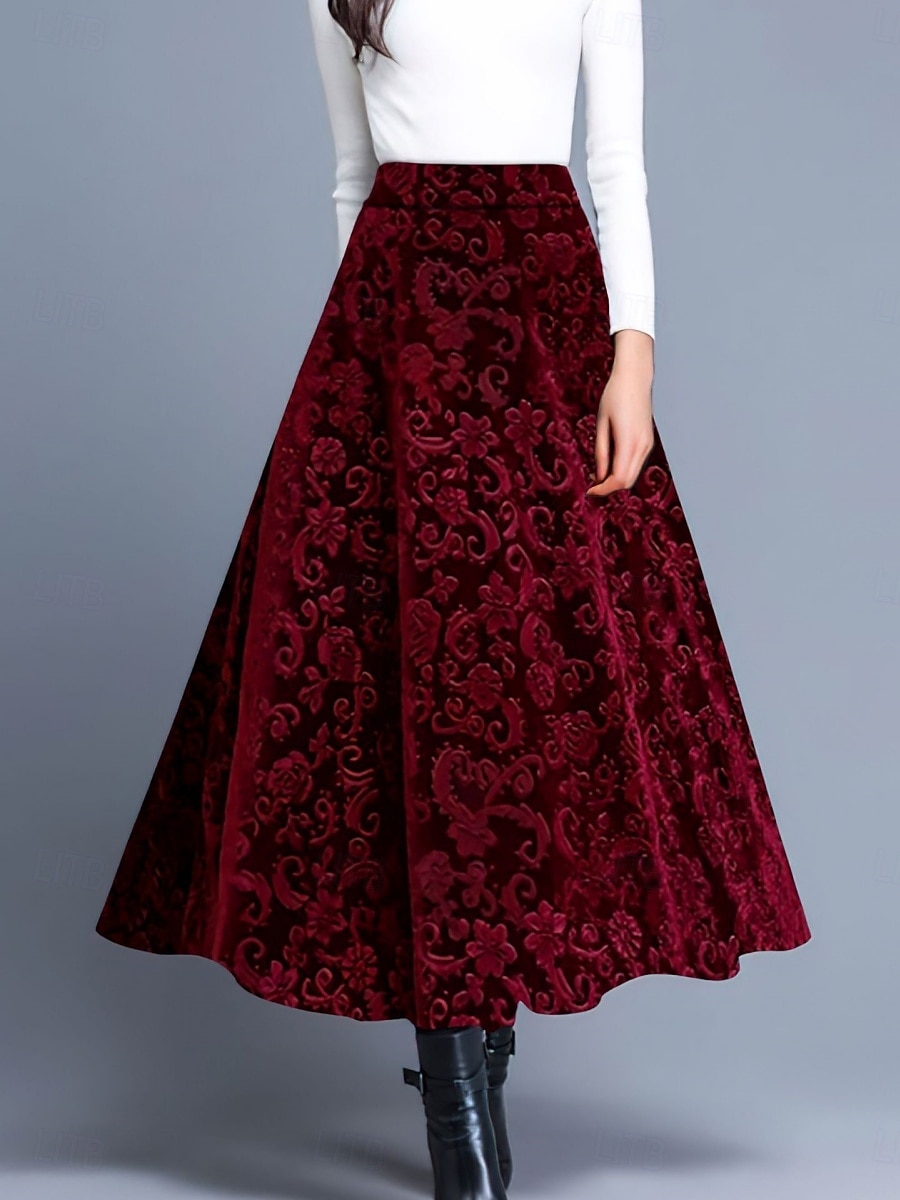 Women's Elegant Fashion Casual Maxi High Waist Skirts Floral Floral Micro-elastic Daily Street Blue Wine Purple Green Spring 2026 - $28.99 –P8