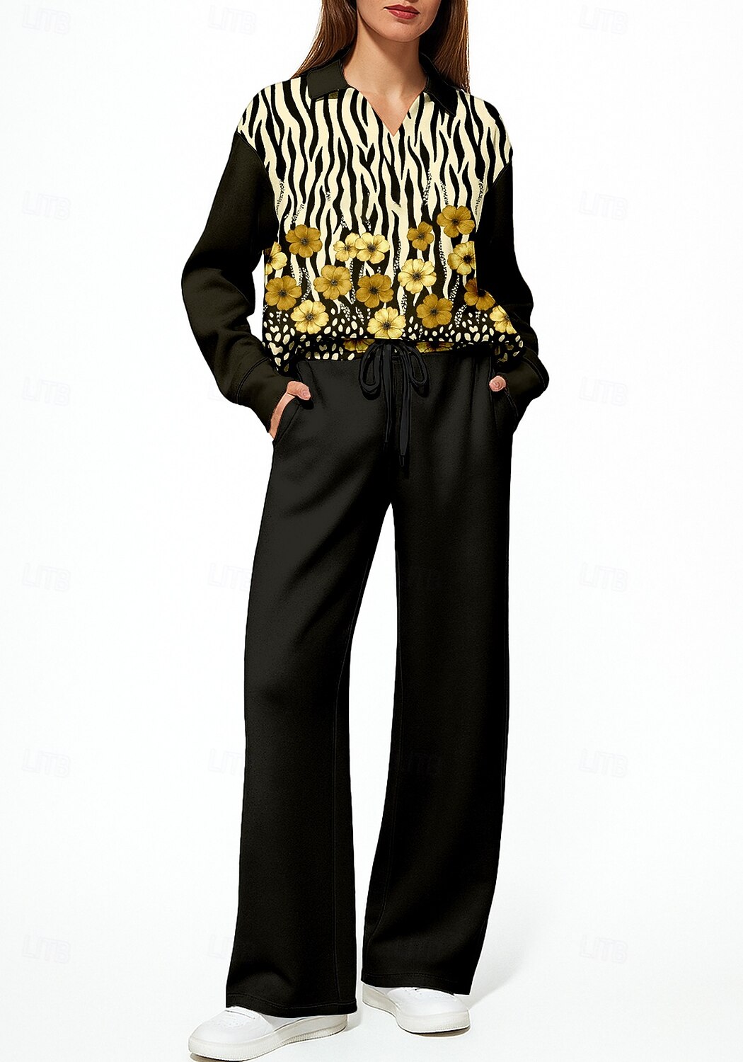 Women's Sweatshirt Tracksuit 2 Piece Tracksuit Drawstring Pocket Floral Athletic Clothing Set Clothing Suit Fall Winter Black Vocation Outdoor Travel Lightweight Fashion Long Sleeve Sport Activewear 2026 - $44.99 –P1