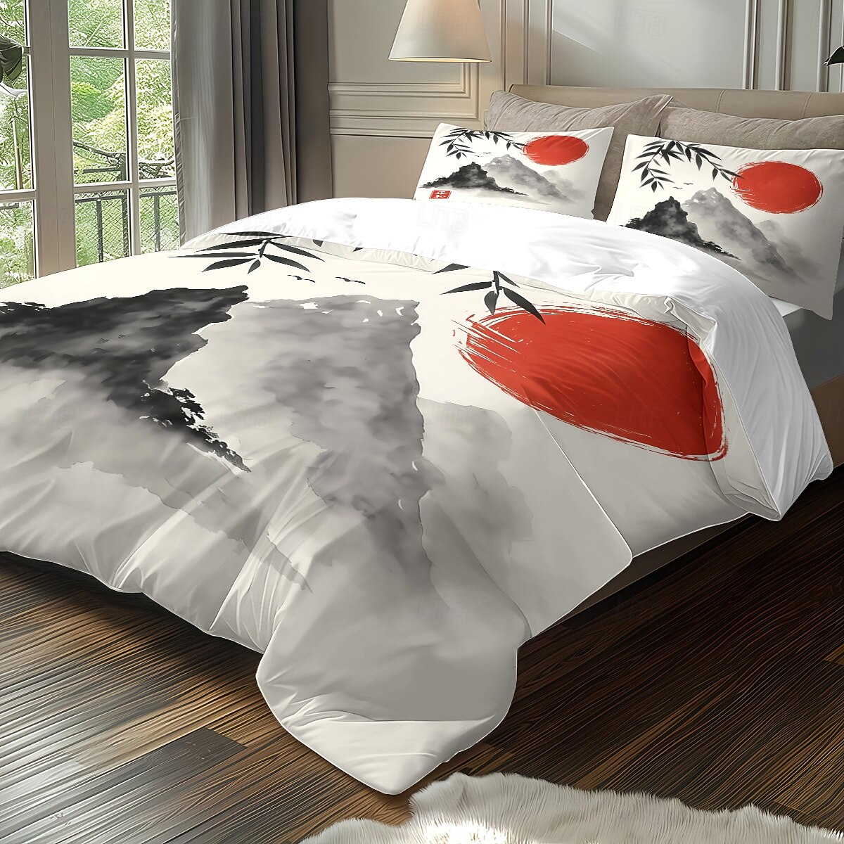 Conjunto de capa de edredom de 3 peças com pintura a tinta estilo chinês para cama queen size, capa de edredom macia com 2 fronhas – hotel &roupa de cama para quarto de hóspedes, aconchegante de 2026 por $37.99 –P4
