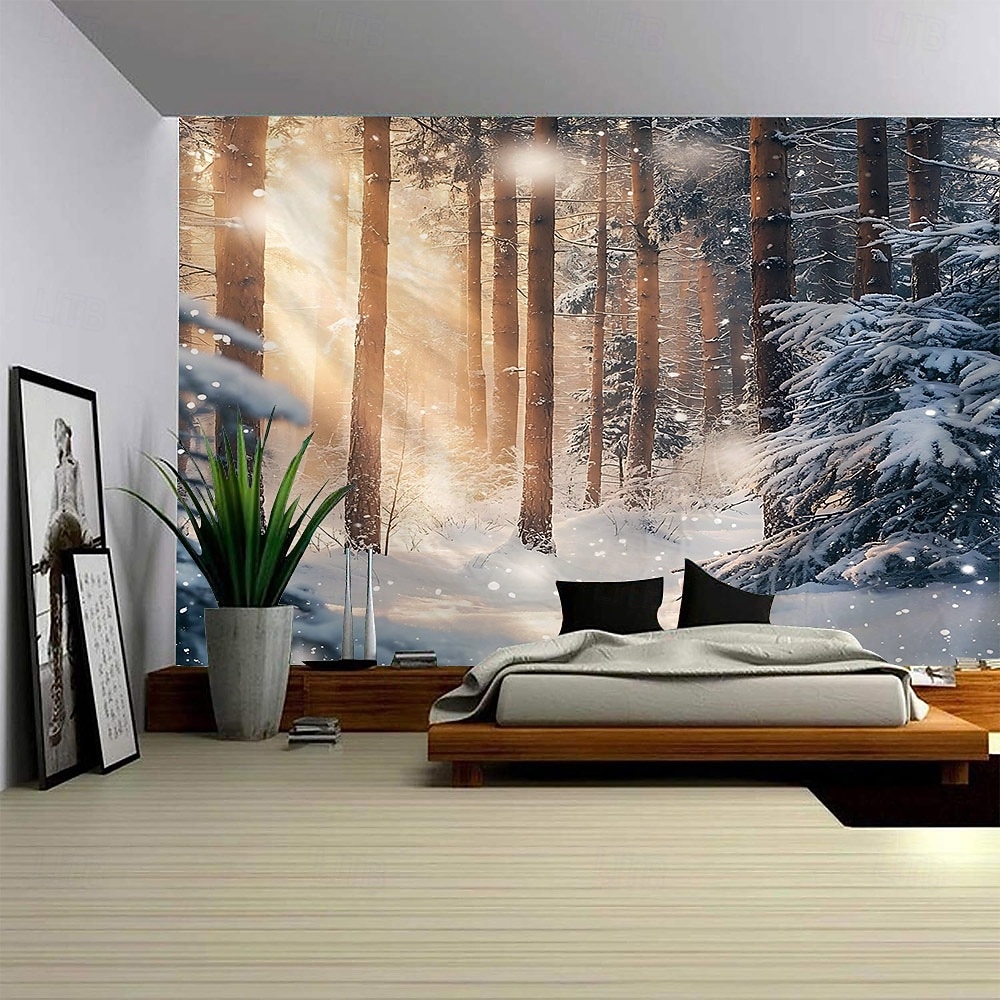 Vinterskog, solskinn, snølandskap, stor veggdekorasjon, fotobakgrunnsstoff, hjemmeinnredning til soverom, stue eller kontor 2026 - $16.99 –P1