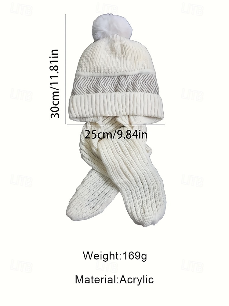 Женский зимний вязаный комплект из шапки и шарфа с помпоном, флисовой подкладкой, 2-в-1: шапка и утеплитель для шеи, уютный и теплый аксессуар для отдыха на открытом воздухе в холодную погоду и рождественские подарки 2026 - $11.99 –P11