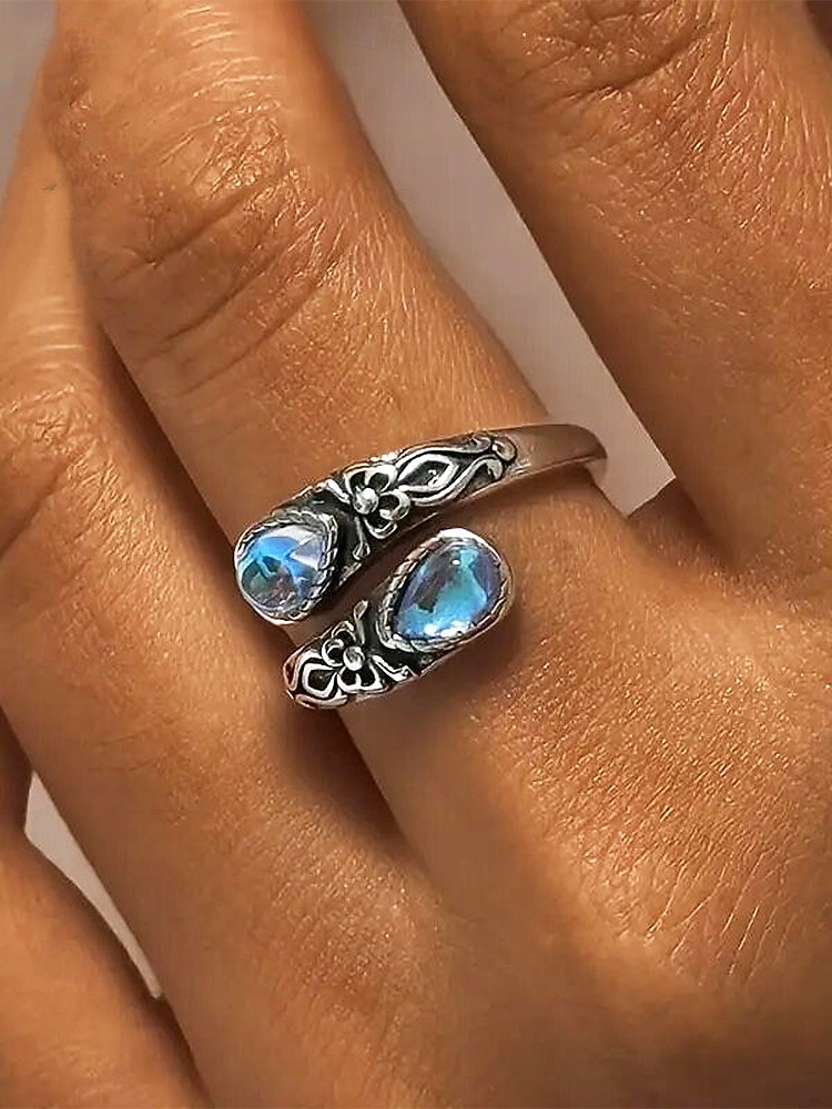 Bague ajustable en argent pour femme avec pierre de lune et cristal, bijou bohème vintage pour fiançailles, anniversaire et usage quotidien de 2025 ? $7.99 –P1