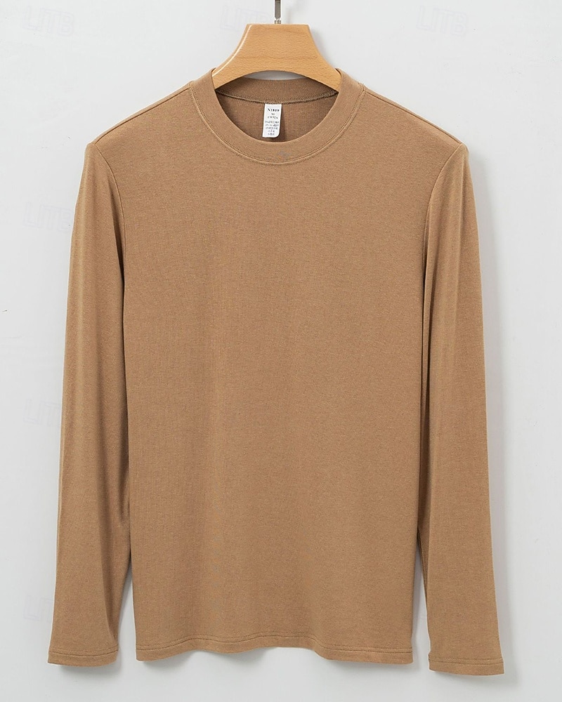Men's Baselayer Thermal Shirts Long Sleeve Crew Neck Top Outdoor Thermal Warm Winter Autumn / Fall Polyester Black Khaki Beige Gym Workout Traveling 2026 - $35.99 –P3