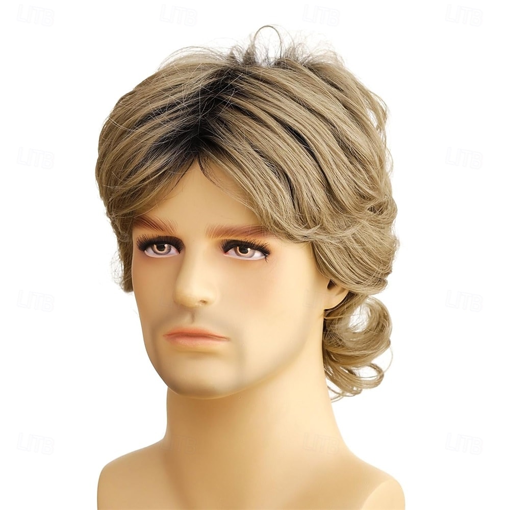 Short Blonde Dark Roots Mens White Blonde Pelucas Hallowen Costume Realistic Synthetic Fiber 60s Shaggy Cosplay Wig 2026 - $21.99 –P2