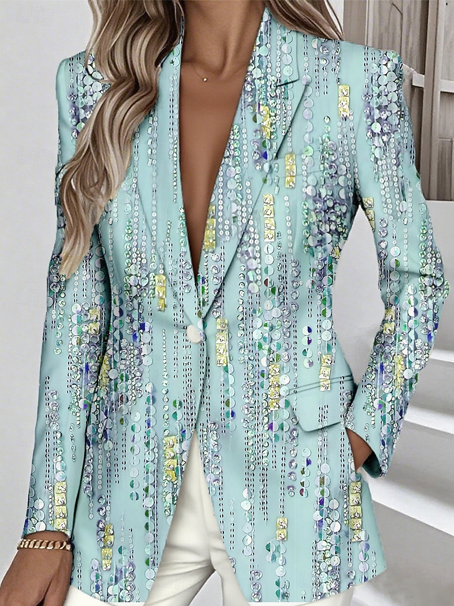 Mujer chaqueta Mantiene abrigado Bolsillo Botones Diario Casual Geométrico Formal Casual Regular Solapa de Pico Ajuste regular Manga Larga Ropa de calle Azul Piscina Morado Verde Trébol Primavera 2026 - $48.99 –P3