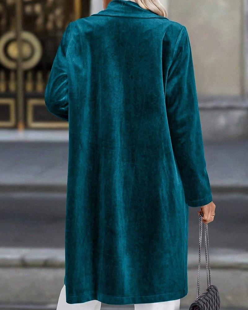 Dam Kavaj Kappa Håller värmen Bekväm Ficka Knappar Elegant Mode Slät Fest Födelsedag Fest / afton Ledigt Lång Nedvikt Normal Långärmad Ytterkläder Svart Vin Blå Höst Vinter 2025 - $44.99 –P10