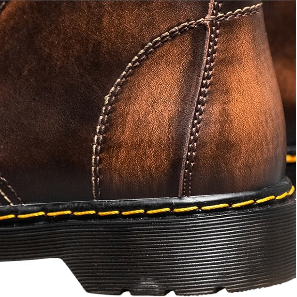 Botas de trabalho masculinas de couro bordô com cadarço, botas de combate vintage casuais de cano curto, duráveis para atividades ao ar livre &sapatos de uso diário de 2026 por $59.99 –P4