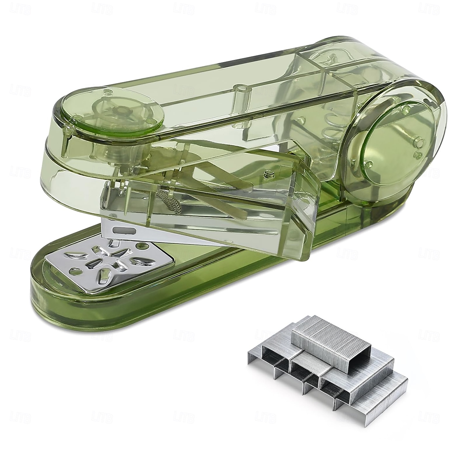 Průsvitná otočná sešívačka s otočným ramenem a 400 sponkami, stolní sešívačka s otočným ramenem o 360 stupňů pro vazbu brožur nebo knih, kapacita 25 listů pro psací stůl, kancelářské potřeby pro 2026 - $10.99 –P6