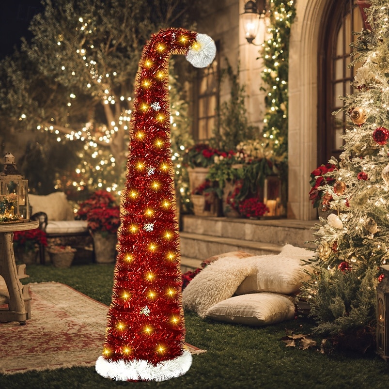 Christmas red Christmas hat tilted head Christmas tree 5M 50Leds warm light string indoor living room study staircase holiday atmosphere decoration prop 1.5M/5FT AAA battery box 2025 - CAD $46.99 –P11